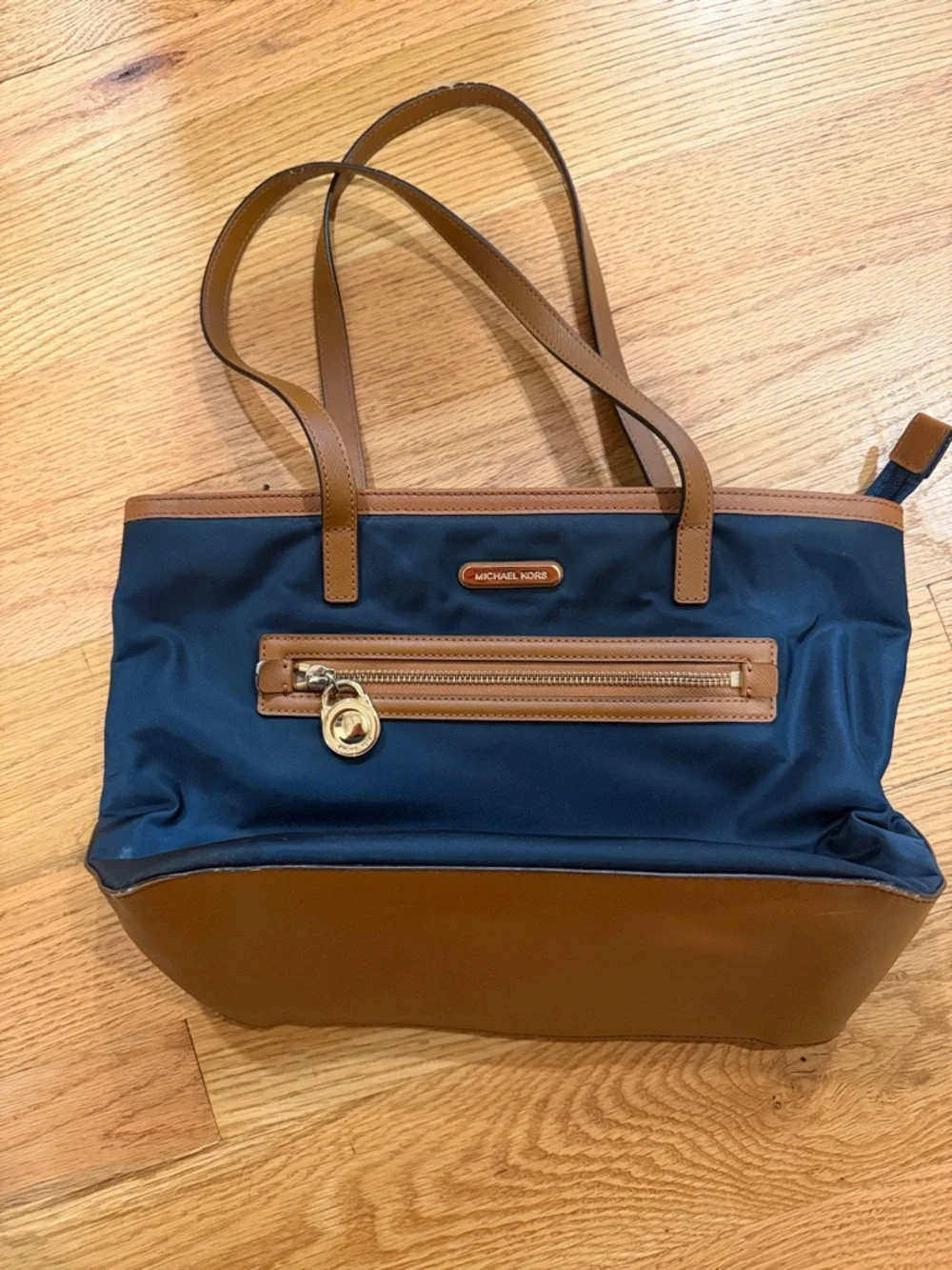 Michael Kors Navy and Tan Shoulder Tote - Picture 1 of 6